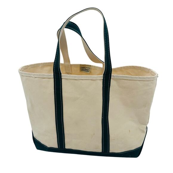 Vintage LL Bean Boat and Tote Bag X Large Green Trim - Picture 1 of 16